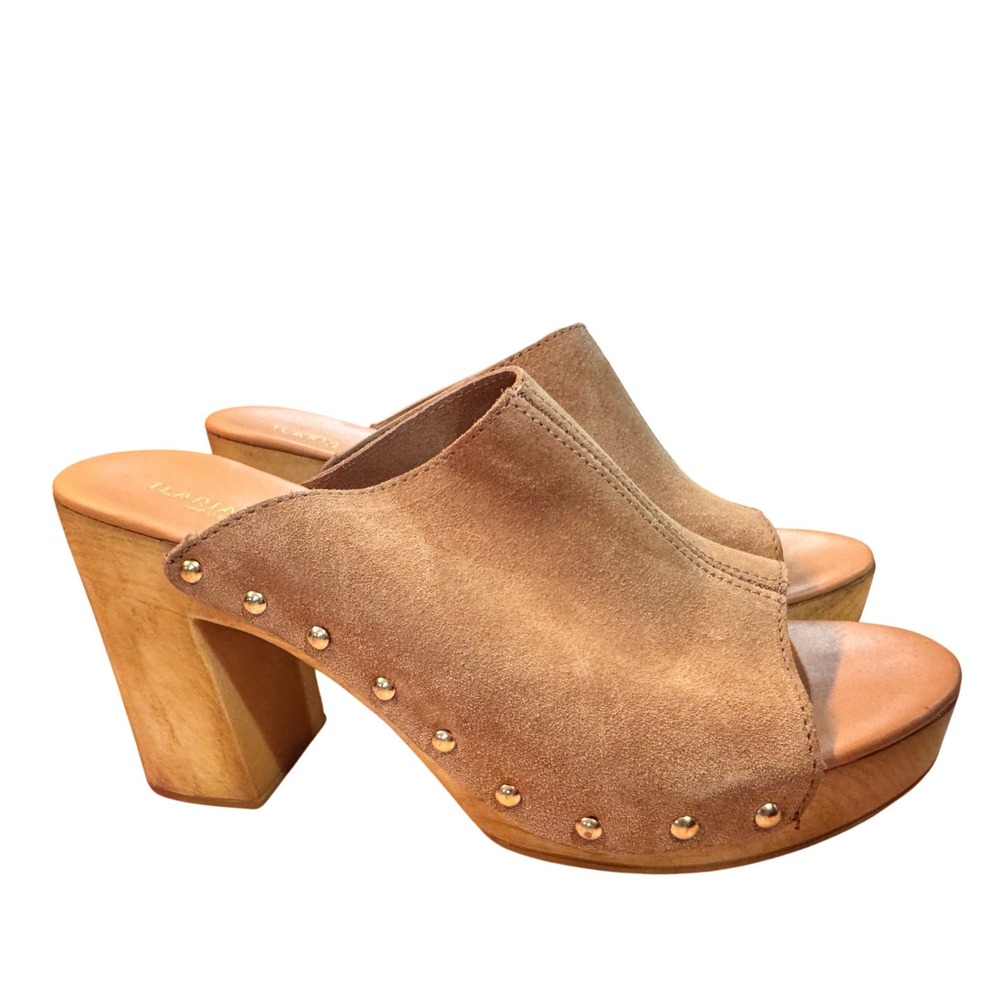 Suede Studded Tan Platform Mules